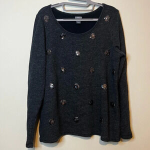 ☀️AERIE Gray Sequin Polka Dot Warm Long Sleeve Pullover Sweater Top